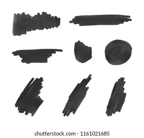Vector Black Marker Strokes, Isolated on White Background Design Elements Set.