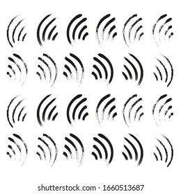 Vector black mascara brush trace strokes isolated on white background. Stroke from brush mascara, black stroke dirty trace illustration