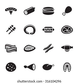 Vector black meat icon set on white background
