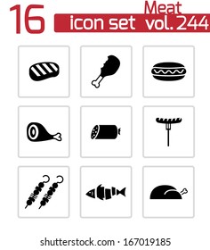 Vector black meat icons set on white background