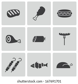 Vector black meat icons set on white background