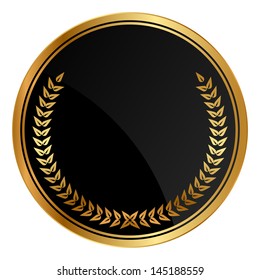 Vector black medal with gold laurels