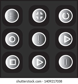 Vector black media buttons icon set on black background. - Vector