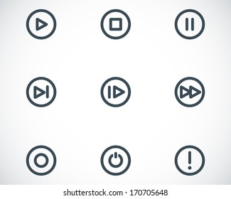 Vector black media buttons icons set on white background
