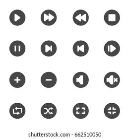 Vector black media buttons icons set on white background