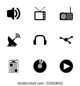 Vector black media icons set on white background