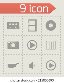 Vector black media icons set on grey background