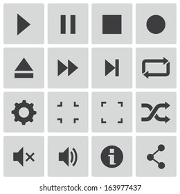 Vector black media player icons set