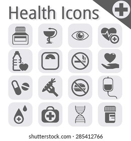 vector black medical icon set on gray