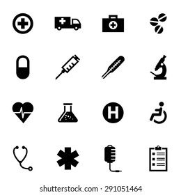 Conjunto de ícone médico preto vetorial.