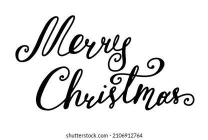 Vector black Merry Christmas lettering on white background. Hand drawn illustration