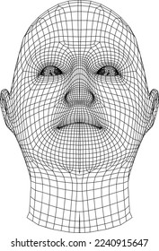Malla negra vectorial de una cabeza humanoide sobre fondo blanco
