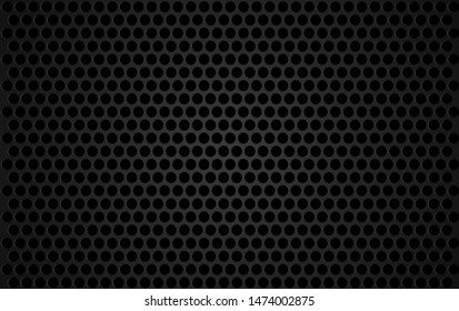 Vector black metall grill with round holes. Vector illustration of black speaker grill.