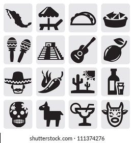 Vector Black Mexican Icons Set On Gray