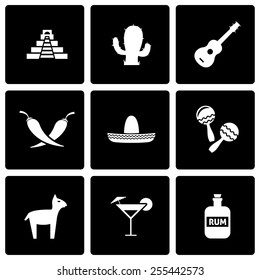 Vector black mexico icon set on black background.