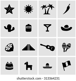 Vector black mexico icon set. 