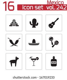 Vector black mexico icons set on white background