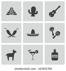 Vector black mexico icons set on white background