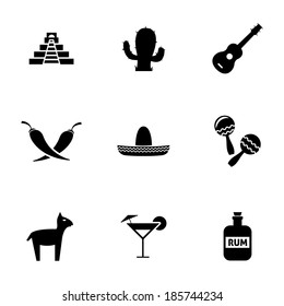 Vector black mexico icons set on white background