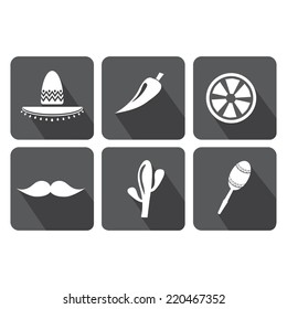 Vector black Mexico icons set on white background