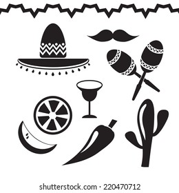 Vector black Mexico icons set on white background