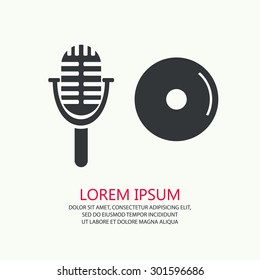 Vector of black microphone and disk symbol or icon