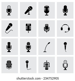 Vector black microphone icon set on grey background