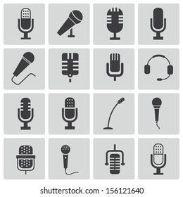 Vector black  microphone  icons set