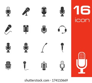 Vector black microphone icons set on white background