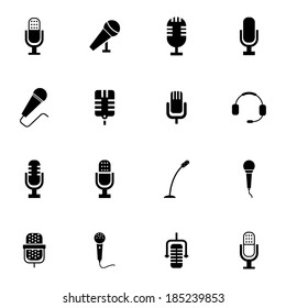 Vector black  microphone  icons set on white background