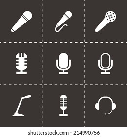Vector black microphone icons set on black background