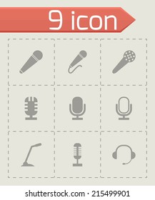 Vector black microphone icons set on grey background