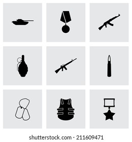 Vector black military icons set on grey background