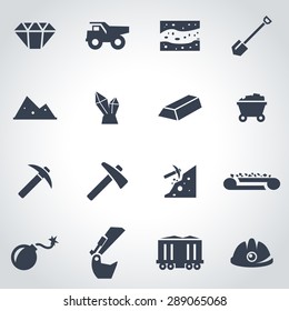 Vector black mining icon set  on grey background