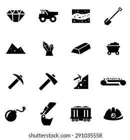 Vector black mining icon set on white background