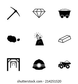 Vector black mining icons set on white background