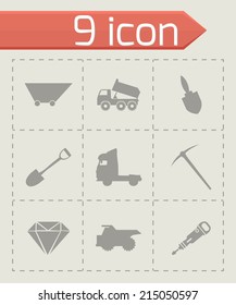 Vector black mining icons set on grey background