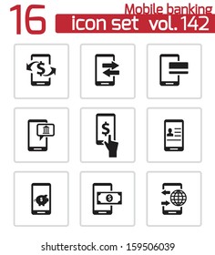Vector black mobile banking icons set