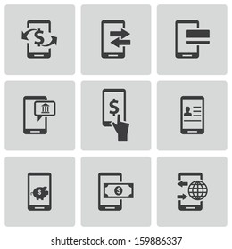 Vector black mobile banking icons set