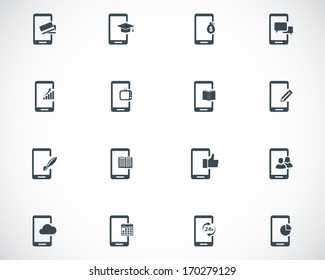 Vector black mobile icons set on white background