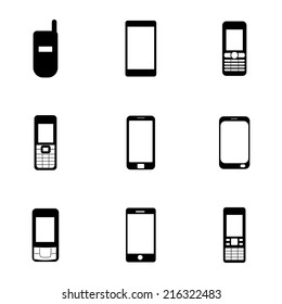 Vector black mobile icons set on white background