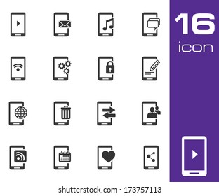 Vector black mobile phone icon set on white background