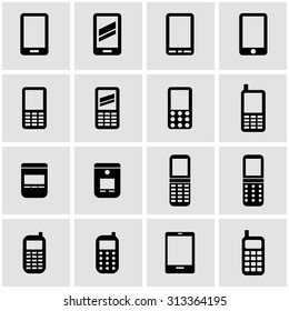 Vector black mobile phone icon set.