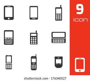Vector black mobile phone icons set on white background