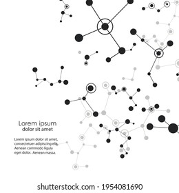 Vector black molecules with dots lines white background