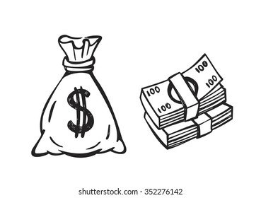 vector black money bag on white background