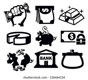 vector black money icons set on white