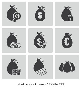 Vector black money icons set.
