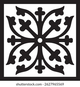Vector black monochrome ancient Roman ornament elements. Classic European parts of patterns. Lilies and crowns
