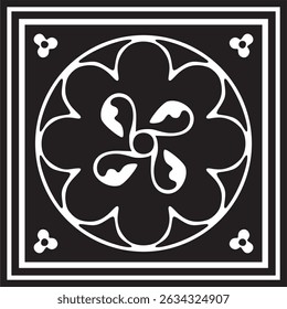 Vector black monochrome ancient Roman ornament elements. Classic European parts of patterns. Lilies and crowns
